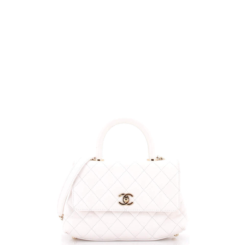 Chanel Mini Coco Top Handle Bag Quilted Caviar with Lizard Embossed Handle